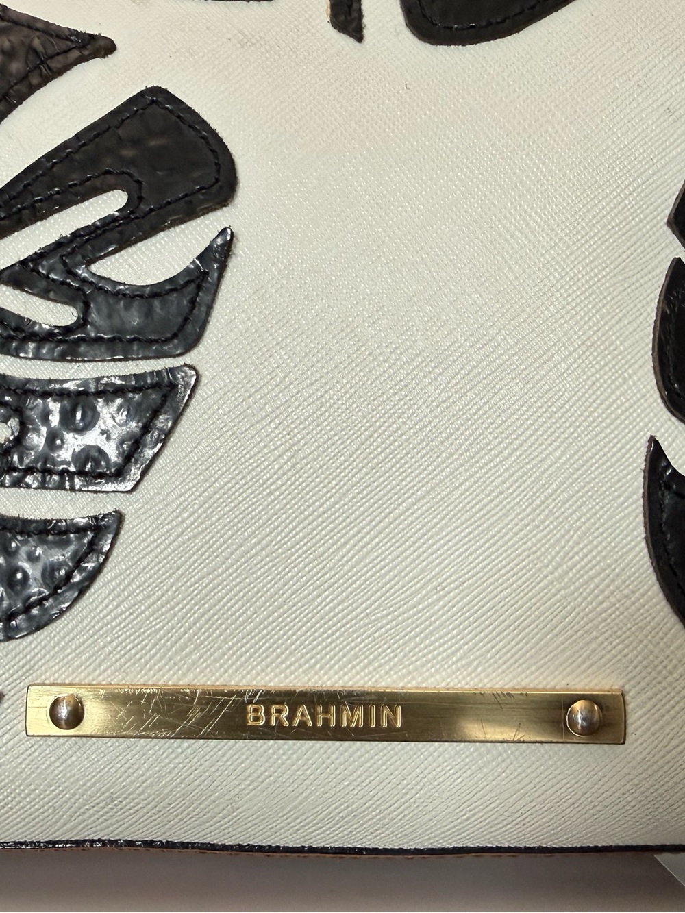 Brahmin Monaco White Duxbury Patent Monstera Leaf Black Leather Crossbody - Picture 3 of 9